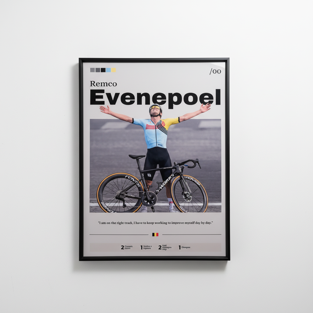 Remco Evenepoel celebrating his Olympic gold medal victory at the Paris 2024 Olympics in road cycling, 